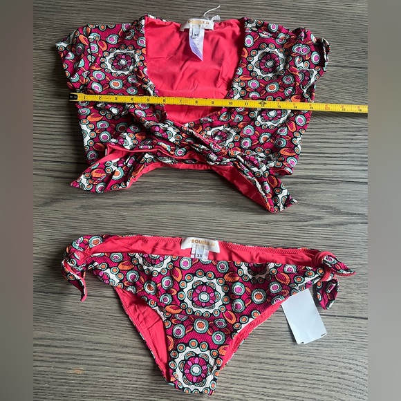 LA DOUBLEJ Tie Front Short Sleeve Swim Top & Bow Brief sz XS 425$ - Picture 13 of 13